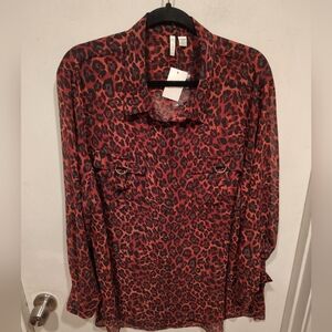 Cato NWT Burgundy Animal Print Semi Sheer Button Down Tunic Top 22/24W Mobwife